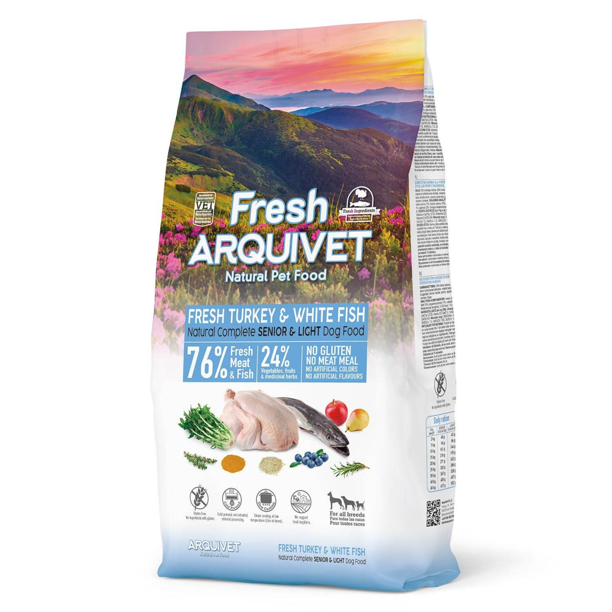 Arquivet Complete Cold Pressed Senior/Light Dog Food - Turkey & White Fish (10kg)