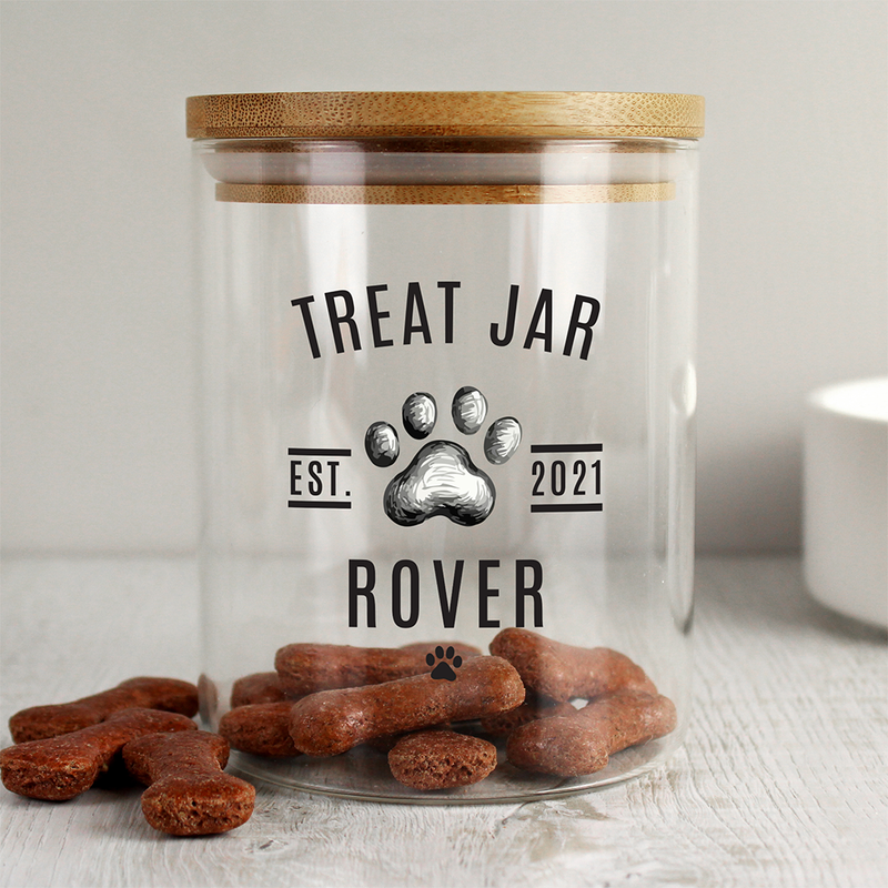 Personalised Pets Treats Glass Jar with Bamboo Lid